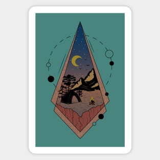 Camping Under the Moonlight Mountains and Trees Sticker